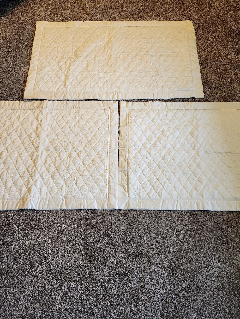 Ralph Lauren Pillow Shams Beige Quilted Geometric Cotton  (2) 32x24, (1) 40x24